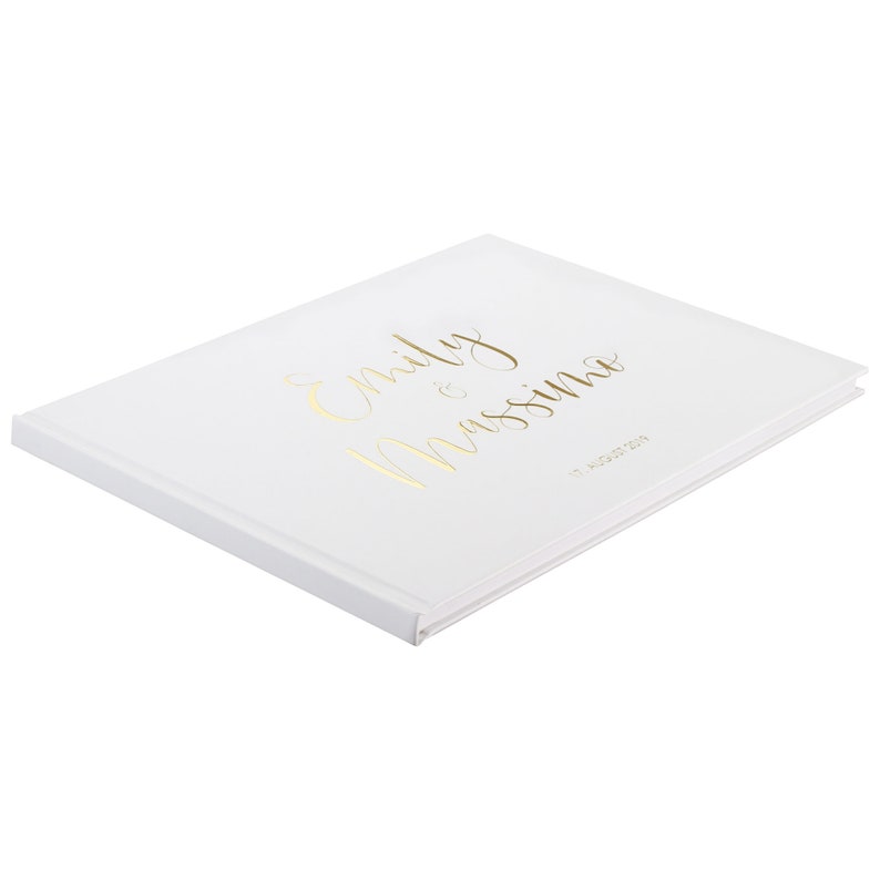 Gästebuch Hochzeit Deluxe PURE WHITE PERSONALISIERT weiss Gold Veredelung mit und ohne Fragen A4 Hardcover edel schick clean Bild 2