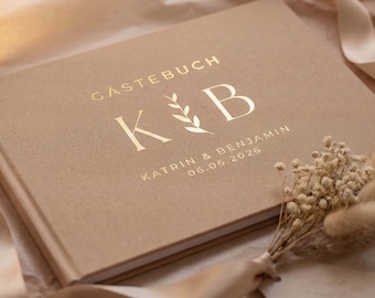 Gepersonaliseerd gastenboek met namen | Linnen hardcover DIN A4 | 100 pagina's | Bruiloft, doop, verjaardag, communie | Cadeau-idee