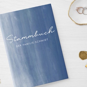 Stammbuch der Familie | Watercolor Marineblau | Hardcover mit Ringmechanik, inklusive Register | personalisiert Name Datum | Blau