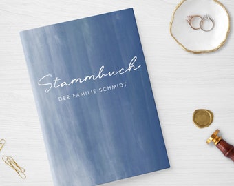 Stammbuch der Familie | Watercolor Marineblau | Hardcover mit Ringmechanik, inklusive Register | personalisiert Name Datum | Blau