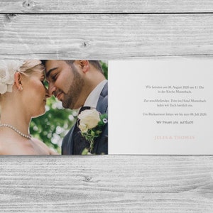 5 x uitnodigingskaart - moderne bloemen DIN A6 vouwkaart bedrukt op 4 zijden bruiloft gepersonaliseerde naam datum foto