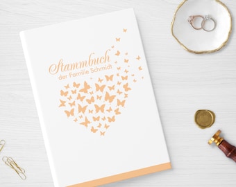Family book | Butterfly Apricot | Hardcover with ring mechanism, including register | personalized name date | Orange