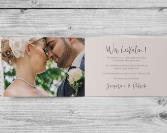 Einladung Karte - Deluxe Beige Elfenbein Veredelung Gold Silber Kupfer Rosegold Din A6 Klappkarte 4Seitig Foto Hochzeit personalisiert