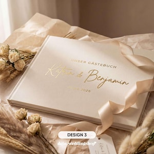 Personalized wedding guest book with your desired text | 100 pages | Premium linen | 5 colors | DIN A4 | Hardcover | For every occasion image 4