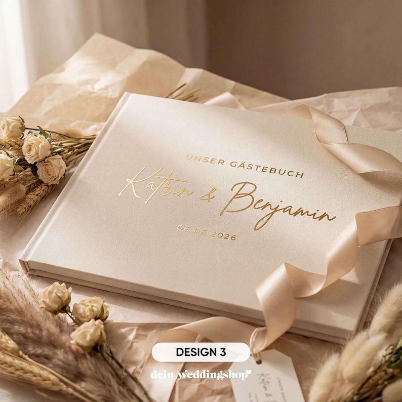 Personalized wedding guest book with your desired text | 100 pages | Premium linen | 5 colors | DIN A4 | Hardcover | For every occasion image 4