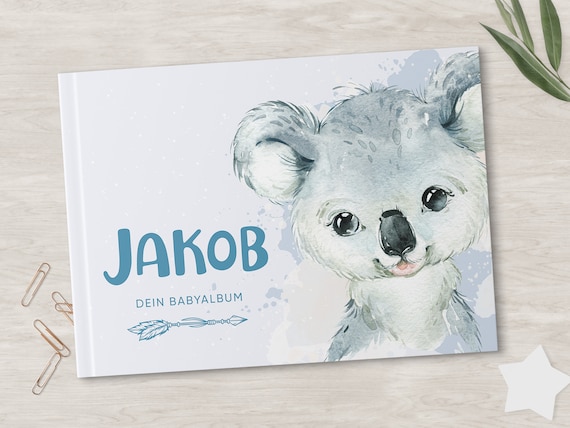 Album bimbo primo anno bimbo da compilare, PERSONALIZZABILE, 104 pagine, album  nascita, diario bimbo, tappe fondamentali, 1 anno Koala blu -  Italia