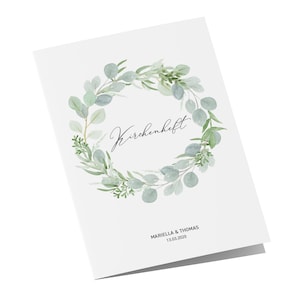 25 x kerkboekje Eucalyptus Green Love - DIN A5 aan één kant bedrukt bruiloft gepersonaliseerde kerkboekjes met naam en datum