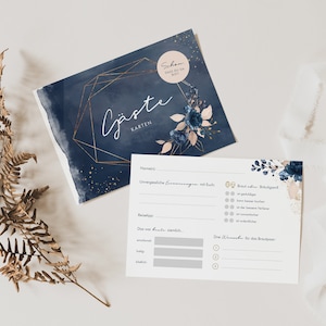 Gästebuchkarten Floral Aquarell Blau Hochzeit Gästebuch Alternative zum Ausfüllen, Hochzeitsspiel mit Fragen | DIN A5 | Watercolor Breeze