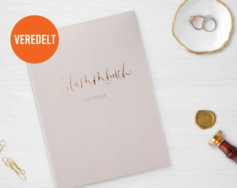 STAMMBUCH der Familie | PERSONALISIERBAR | Deluxe Beige/Elfenbein | Gold Silber Kupfer Roségold Veredelung | Hardcover, inklusive Register