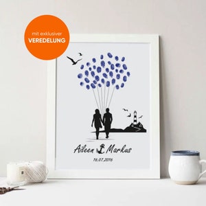 Guestbook Wedding Wedding Tree Canvas Premium Paper, Fingerprint Tree, Balloon Beach Lighthouse, Maritime Fingerprint image 1