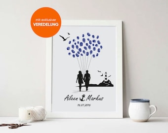 Wedding Guest Book, Wedding Tree Canvas, Premium Paper, Fingerprint Tree, Balloon Beach Lighthouse, Nautical Fingerprint