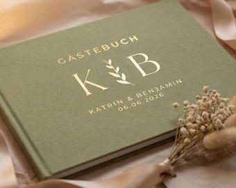 Personalized wedding guest book with your desired text | 100 pages | Premium linen | 5 colors | DIN A4 | Hardcover | For every occasion