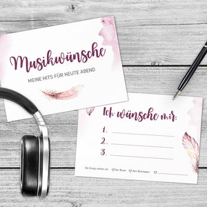 50 x Musikwunsch-Karten - Boho Love Din A6 zweiseitig bedruckt Hochzeit
