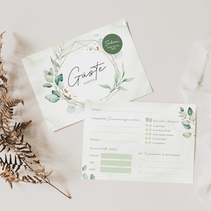 Gästebuchkarten Greenery Eucalyptus Hochzeit Gästebuch Alternative zum Ausfüllen, Hochzeitsspiel mit Fragen, DIN A5 | Eukalyptus Salbei Grün