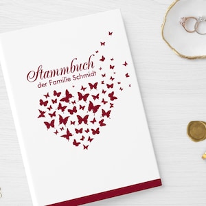 Familieregister | Vlinderhart Wijn Rood | Hardcover met ringmechaniek, inclusief index | gepersonaliseerde naam datum | Rood Donkerrood