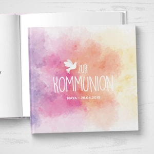 Guestbook Communion without questions Hardcover Photobook gift square child watercolor watercolor dove rainbow colorful