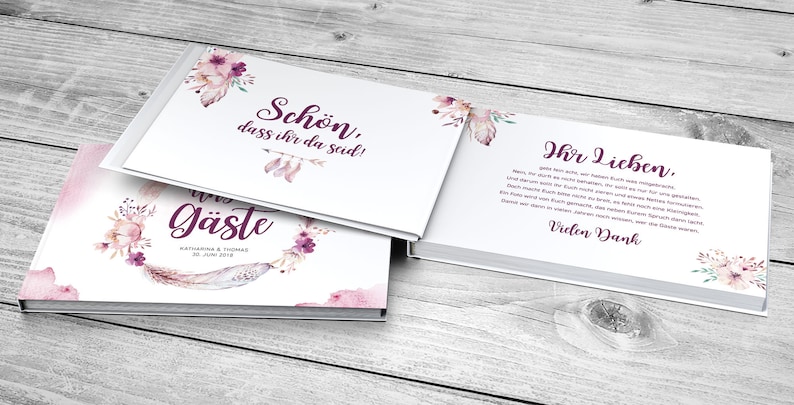 Guestbook wedding with and without questions white pages blanko photobuch classy romantic vintage boho love personalized name date