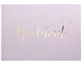 Gästebuch Hochzeit Deluxe | PERSONALISIERT | Pastellrosa | mit und ohne Fragen | romantisch | Gold Roségold Silber Kupfer Veredelung | A4