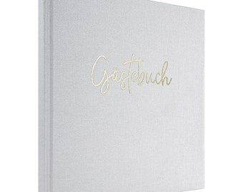 Gästebuch Leinen Hochzeit blanko mit Fragen fotobuch edel romantisch gold veredelung premium weiß weiss creme perlweiß quadratisch 21x21cm