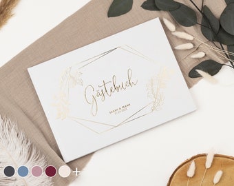 Gästebuch Hochzeit Deluxe EMERALD | PERSONALISIERT | Gold Roségold Silber Kupfer | weiss weiß | mit Fragen mit Einleitung weißen Seiten | A4