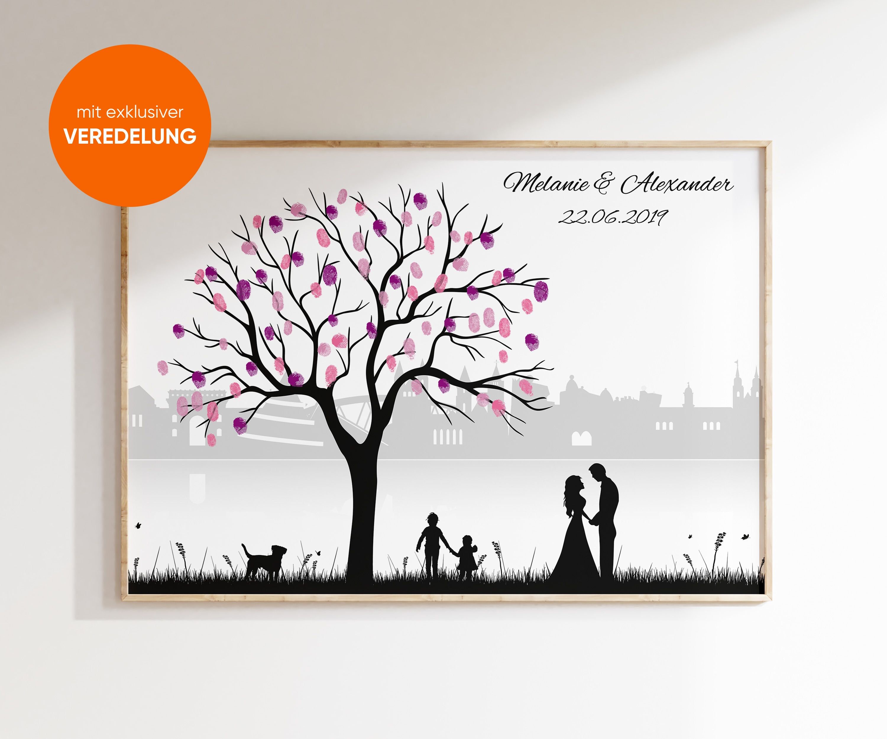 Wedding Tree Wedding Skyline Magdeburg - Canvas or Paper, Fingerprint, Wedding Gift, Celebration, Guest Book - Personalized