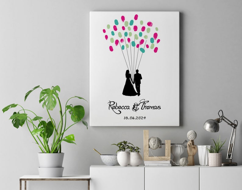 Libro degli ospiti Matrimonio Albero di nozze Palloncino Palloncino Tela Carta premium Impronta digitale Regalo Celebrazione weddingtree Personalizzato Raffinato immagine 3