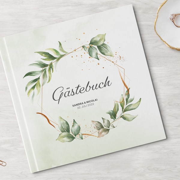 GUEST BOOK Wedding | personalised with name & date | introduction + questions or plain | Eucalyptus Greenery Maximus