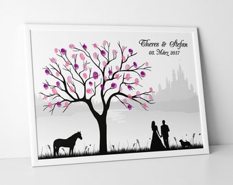 Gästebuch Hochzeit Weddingtree Schloss See Leinwand Premium-Papier Fingerabdruck Baum Geschenk Feier personalisiert veredelt