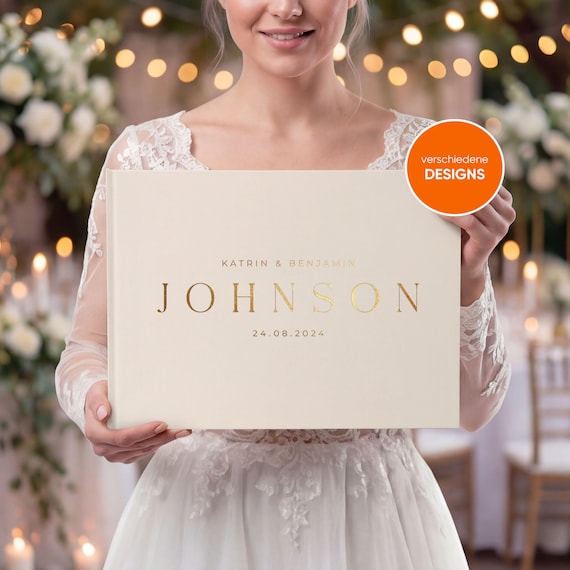 Personalisiertes Gästebuch zur Hochzeit aus Leinen | 100 Seiten | mit Wunschtext | 5 Leinen-Farben |  DIN A4 | Hardcover | für jeden Anlass