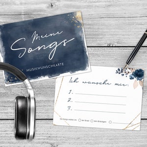 50 x Musikwunsch-Karten - Watercolor Breeze Blau Maritim Din A6 zweiseitig bedruckt Hochzeit