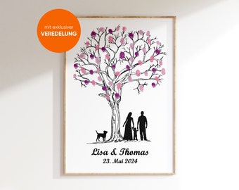 Gästebuch Hochzeit Weddingtree Classic Leinwand Premium-Papier Fingerabdruck Baum Geschenk Feier personalisiert Veredelt