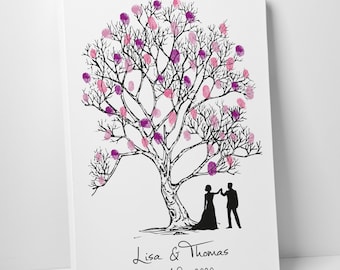 Gastenboek voor een bruiloft, canvas met vingerafdrukken, premium papier, vingerafdrukkenboom, cadeau, feest, gepersonaliseerde vingerafdruk