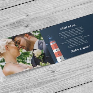 5 biglietti d'invito – Maritim Anchor Din A6 biglietto pieghevole stampato su 4 lati matrimonio personalizzato nome data foto