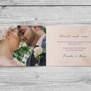 5 x uitnodigingskaart - aquarel Breeze rose roze aquarel Din A6 vouwkaart 4-zijdig bedrukte bruiloft gepersonaliseerde naam datum foto