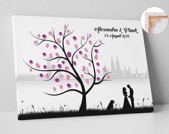 Wedding guest book, Weddingtree Cologne, canvas, premium paper, gift, celebration, fingerprint tree, personalized