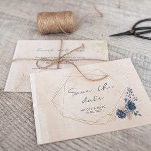 5x SAVE THE DATE Karten |  Watercolor Breeze Rose | Din A6 | zweiseitig bedruckt | Hochzeit personalisiert Namen & Datum Text | Rosa
