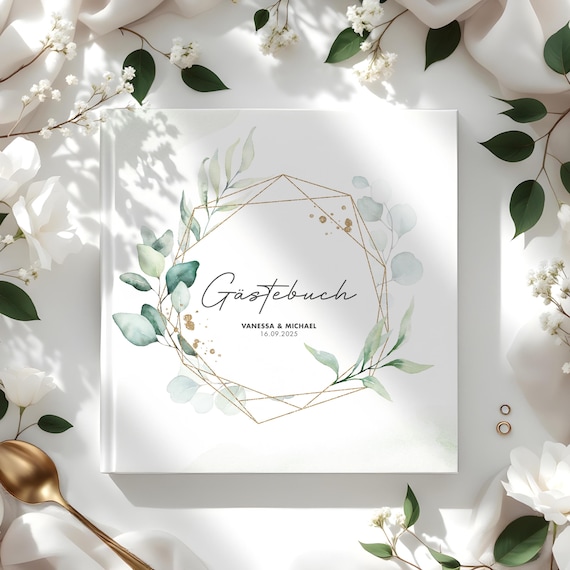 50 Biglietti Per Libro Degli Ospiti Matrimonio – Con Domande Guida – Formato A5, Carta 250g – Design Greenery Eucalyptus