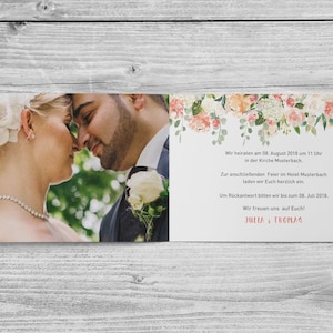 5 x uitnodigingskaart - aquarel bloemen roze roze aquarel Din A6 vouwkaart 4-zijdig bedrukte bruiloft gepersonaliseerde naam datum foto