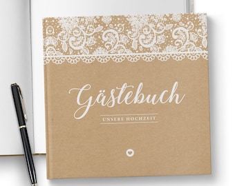 Gästebuch Hochzeit, Fotobuch, Hochzeitsgästebuch, Hochzeitsalbum, Hardcover quadratisch, blanko - Vintage Spitze