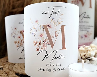 8x Windlichthülle Teelichthülle mit Blumen, Lichthülle für Teelichter, Tischdekoration Taufe, Einschulung, Geschenk zur Taufe,