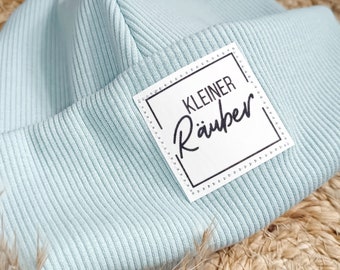 Hipster Beanie mintgrün Rippjersey personalisiert, Mütze Hipster Jungen und Mädchen, Hipstermütze mintgrün mit Label