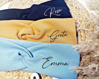 Headband with name personalized made of ribbed jersey, hairband personalized in different colors for children and adults, ribbed jersey