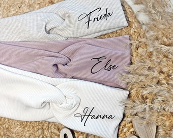 Headband personalized with name made of ribbed jersey, hairband personalized in different colors for children and adults, knot band jersey