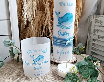 Lantern cover whale 8x, tea light cover baptism with fish, light cover for tea lights, table decoration baptism, school enrollment