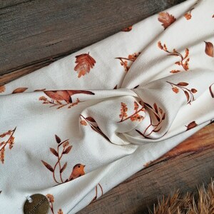 Headband Beanie Loop in a set hipster beanie cream with birds branches grass natural plants image 7