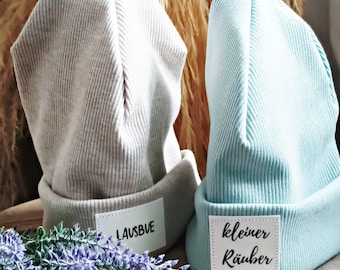 Hipster Beanie mintgrün Rippjersey personalisiert, Mütze Hipster Jungen und Mädchen, Hipstermütze mintgrün mit Label