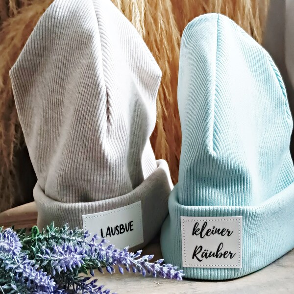 Hipster beanie mint green rib jersey personalized, hipster hat boys and girls, hipster hat mint green with label