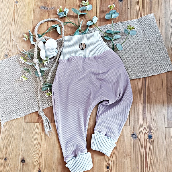 Pumphose Mitwachshose krabbelhose Rippjersey altrosa meliert für Babys und Kinder,  Haremhose Rippjersey altrosa