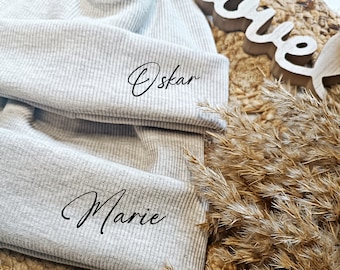 Hipster beanie beige ribbed jersey personalized with name, hipster hat for boys and girls, hipster hat beige with name