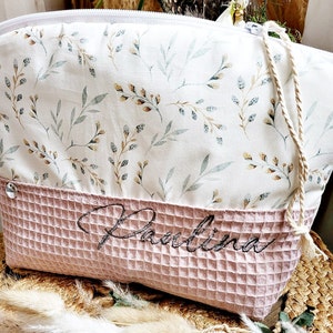 Kulturtasche Weidenkätzchen altrosa Kosmetiktasche Weidenkätzchen Waffelpique altrosa, Geschenkidee Freundin oder Mama